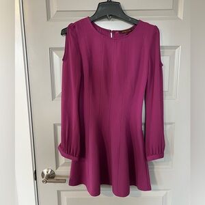 Capricious Magenta Cold-Shoulder Long Sleeve Fit Flare Mini Dress Size Small